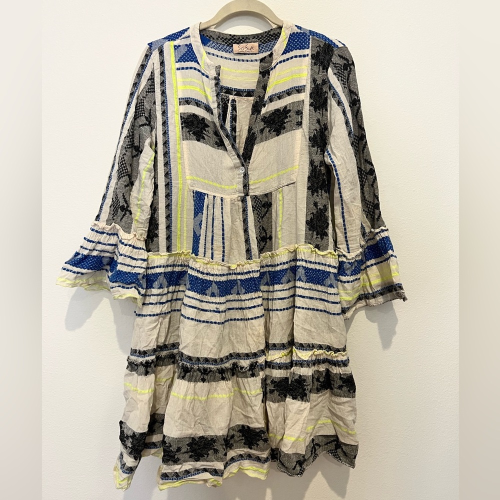 Sofia Tori Dress in Black, Blue and Neon Green